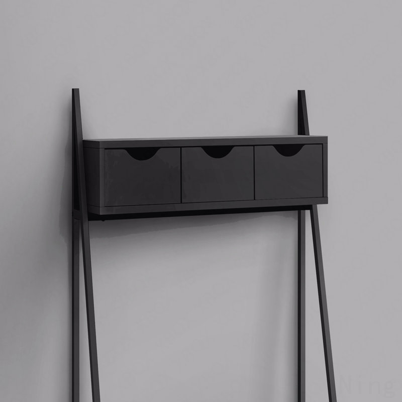 Bureau d'ordinateur, bureau personnel, ordinateur portable, incliné, tiroirs de rangement, L 32 po, bureau, stratifié noir, métal noir, contemporain, moderne