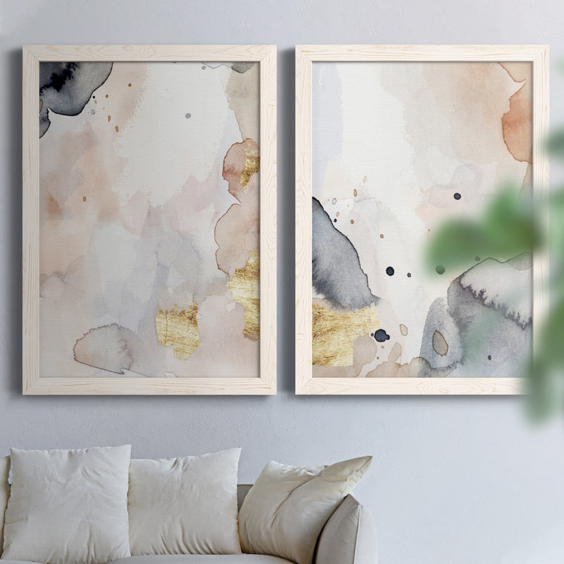 Indigo Blush and Gold I - ensemble de 2 reproductions d'art sur toile, Toile blanche encadrée, H 37,5 po x l 55 po x P 1,5 po