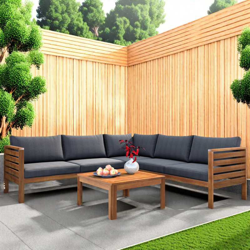 Ensemble de canapé modulaire d'extérieur en bois d'acacia avec table basse et coussins résistants à l'eau et aux rayons UV