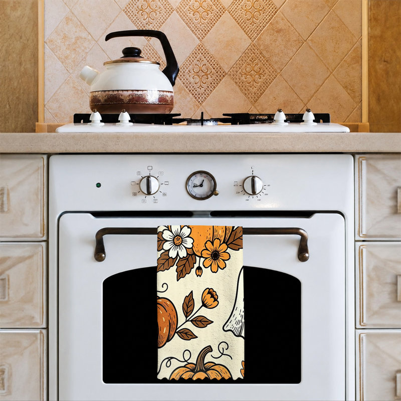  Serviette de cuisine en microfibre d'Halloween, linges à vaisselle réutilisables absorbants, décoratifs résistants à la décoloration, motif d'automne beige 16 po x 24 po