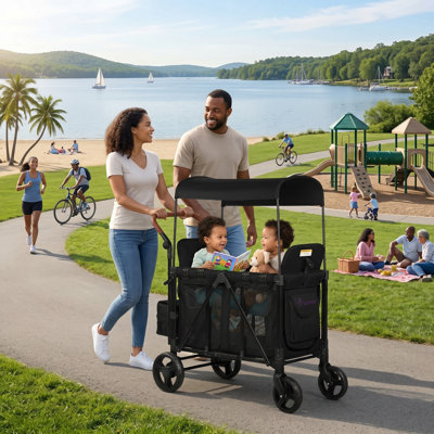 3 in 1 Foldable Double Wagon Stroller With Conopy – 200lb Capacity,Black