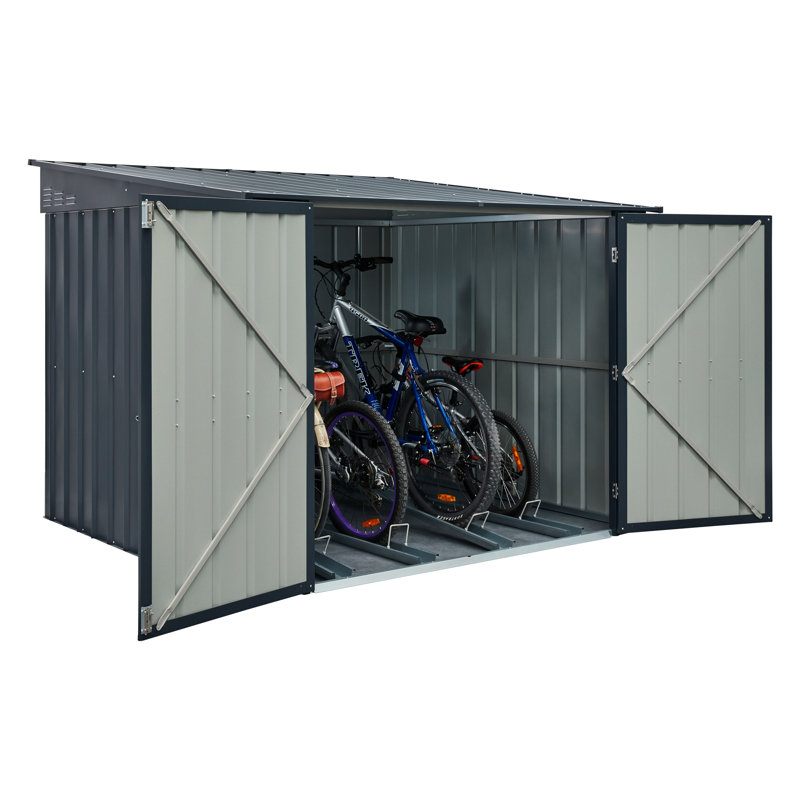 Globel 6 X 6 Green Metal Bike Shed, Grey