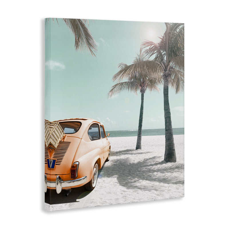 «Orange Car on Beach», art mural sur toile par Noah Bay, H 40 po x l 30 po