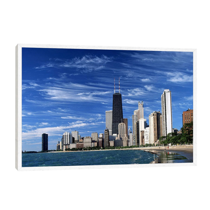 Downtown Chicago - Print on Canvas, White Floater Framed, 101.6 cm H x 66.04 cm W