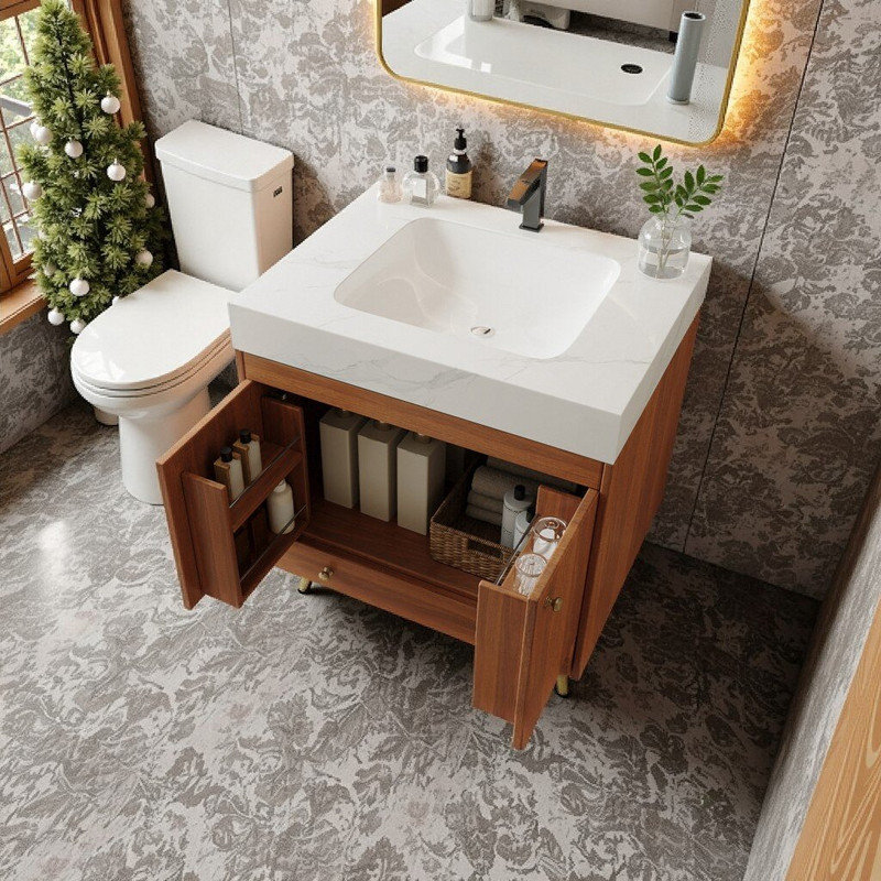 Meuble-lavabo de 30 po Lavara avec comptoir en pierre frittée et lavabo en céramique, base en bois d'ingénierie imperméable