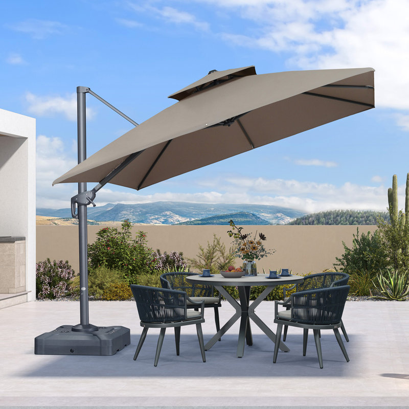 Parasol en porte-à-faux carré avec base en ardoise océanique 10 pi x 10 pi Karnesha, L 120 po x P 120 po, Ardoise océanique