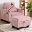 Canapé inclinable simple avec dossier réglable manuellement, port de charge USB sur le côté de l'accoudoir, support pour téléphone inclus, rangement caché pour l'accoudoir et repose-pieds de rangement assorti - rose-608881412