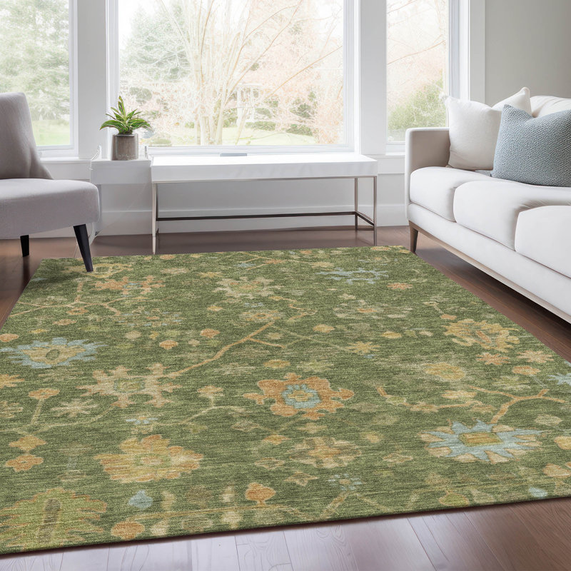 Machine Washable Indoor/Outdoor Xhevrie Fern Rug, Rectangle 8' x 10'