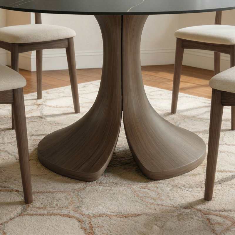 Aurora 39"/43" Modern Round Dining Table With Hand-Crafted Solid Wood Pedestal Base -  Circular Kitchen Table For Small Spaces & Breakfast Nooks