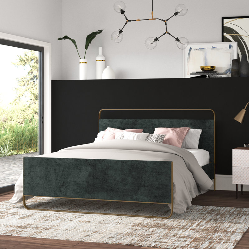Taneytown Upholstered Metal Platform Bed, Emerald Green