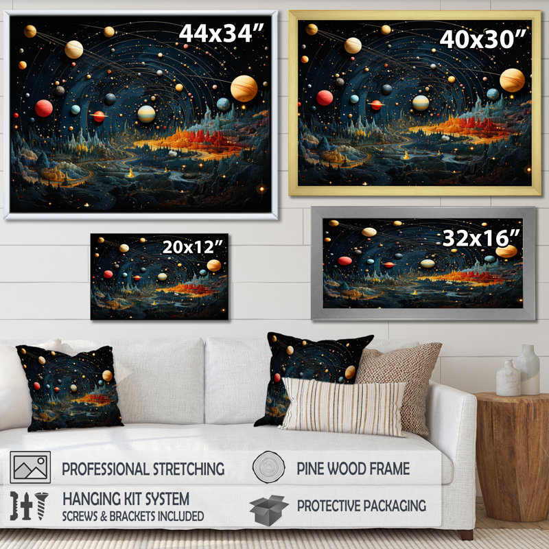 Impression sur toile, planètes colorées II, H 24 po x l 32 po x P 1 po, Toile tendue