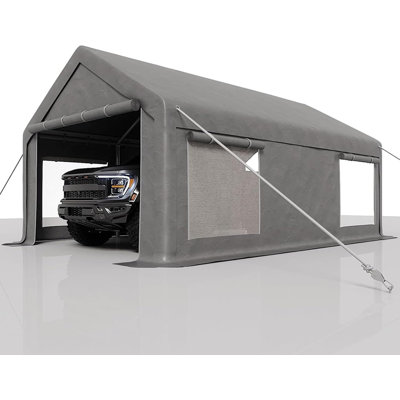 Abri d'auto robuste, toile de polyester imperméable avec portes et fenêtres enroulables, parois latérales amovibles, abri de garage pour voiture, camion, bateau de 12 pi x 20 pi