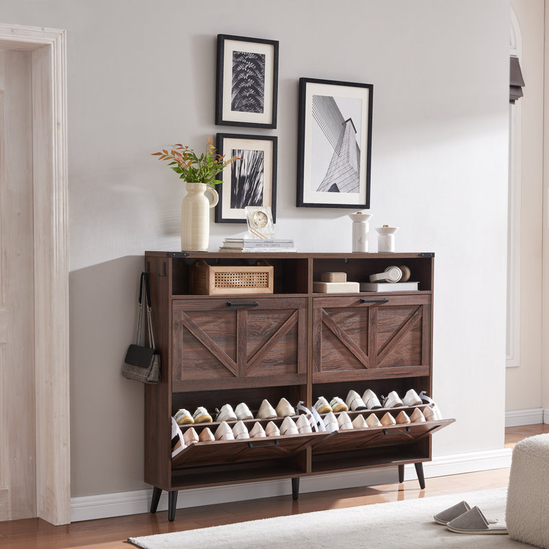 Armoire de rangement à chaussures avec portes réglables, Bois de chêne, 4