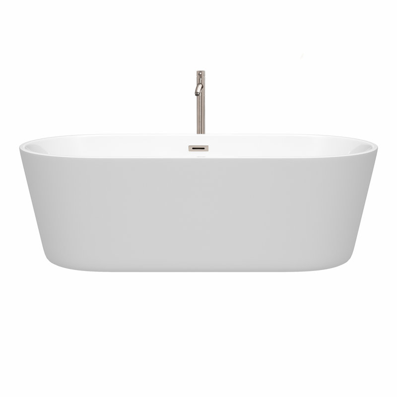 Carissa 71'' x 32'' Soaking Acrylic Bathtub with Faucet, White/Brushed Nickel