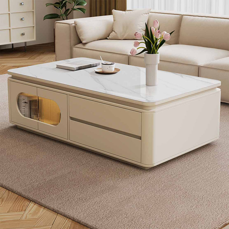 Table basse rectangulaire, H 21,7 po x L 47,2 po x l 25,6 po, Blanc, crème, Blanc