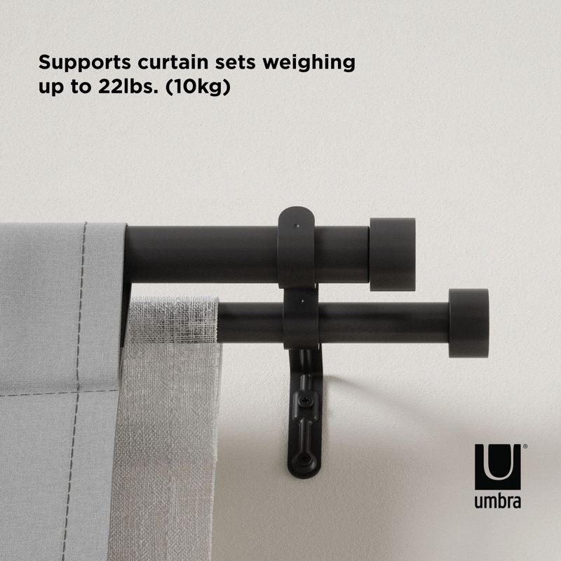 Adjustable Brushed Black Double Curtain Rod Set with Finials