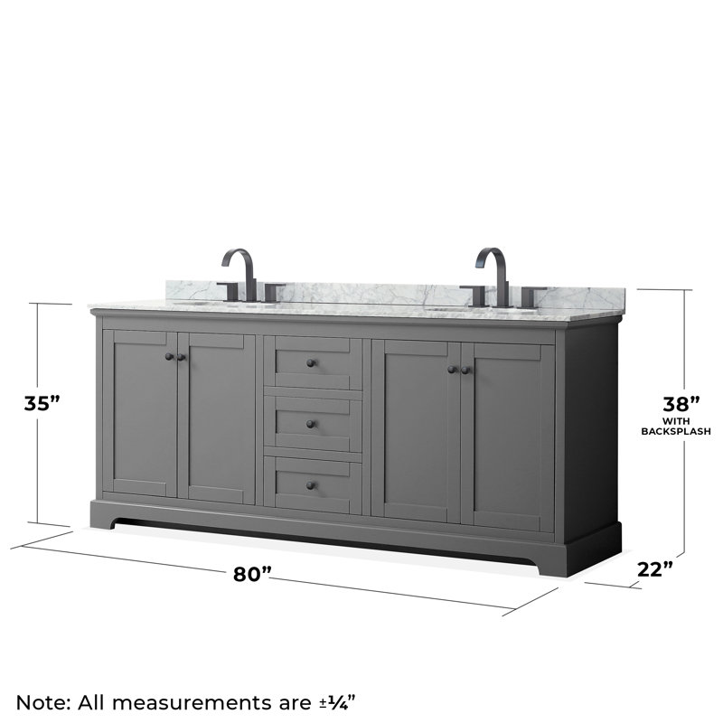 Ensemble de meuble-lavabo double 80 "avec miroir Avery, Gris foncé, Noir mat