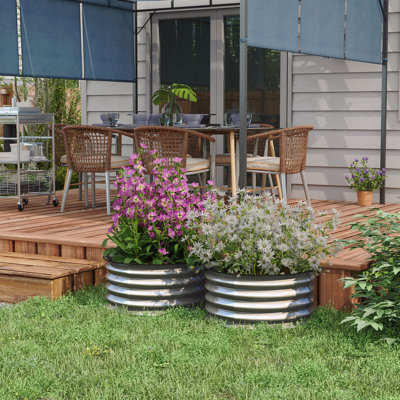 Ensemble de lit de jardin surélevé galvanisé de 2, jardinières pour plantes d'extérieur avec bordure de sécurité, réservoirs faciles à assembler pour faire pousser des fleurs, des herbes et des légumes, blanc crème
