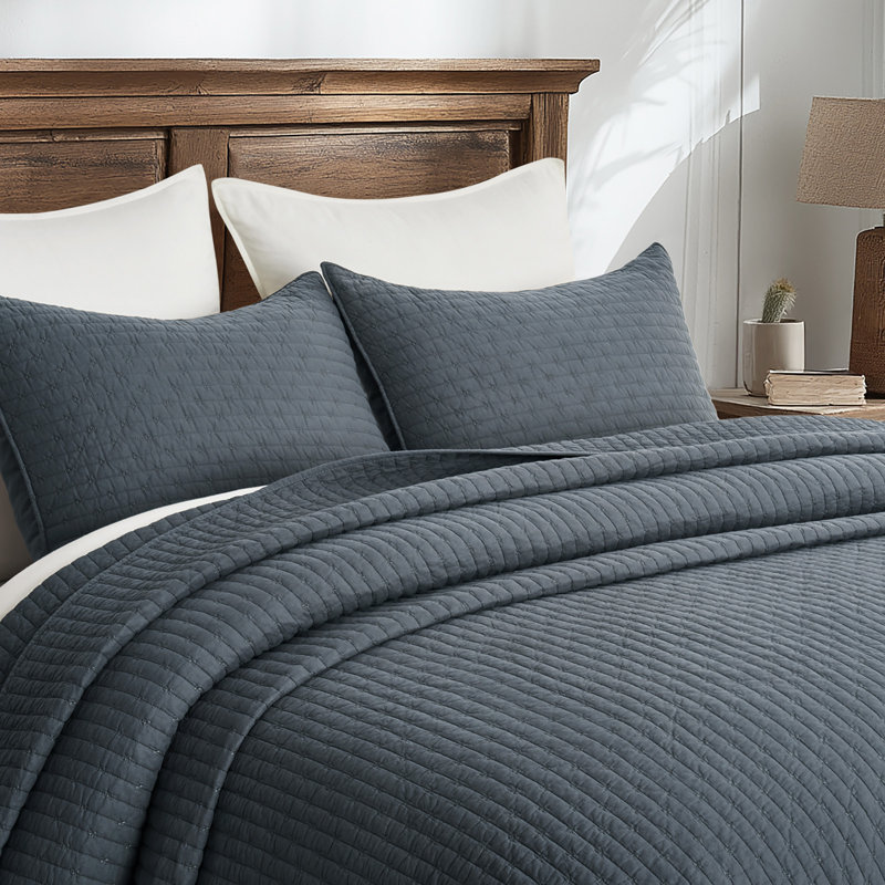Cross Stitch Cotton Quilt set, King, Midnight Blue