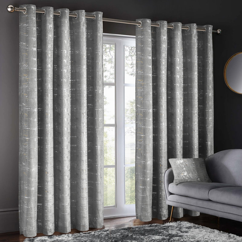 Aariella Polyester Grommet / Eyelet Curtain Panel, Silver, 66cm Width x 72cm Drop