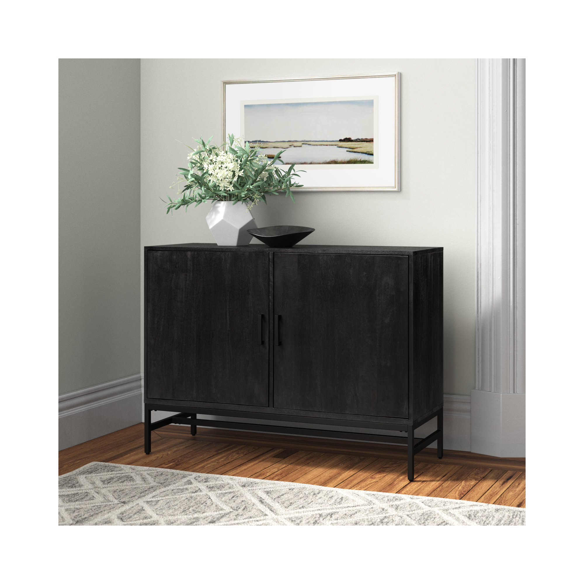 Ivywood 40" Wide Mango Solid Wood Sideboard, Black