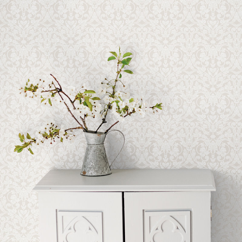 Rosali Traditional Leaf Damask 10m x 53cm Wallpaper Roll, Beige