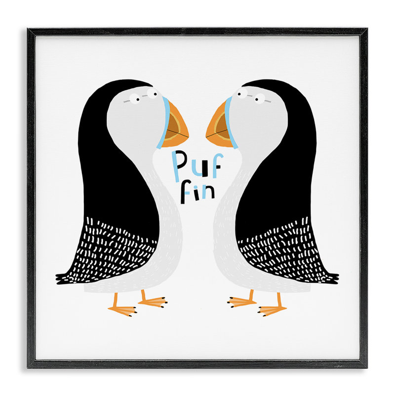 «Puffin Bird Duo», estampe numérique par Carla Daly, Giclée encadrée noir minuit, H 24 po x l 24 po