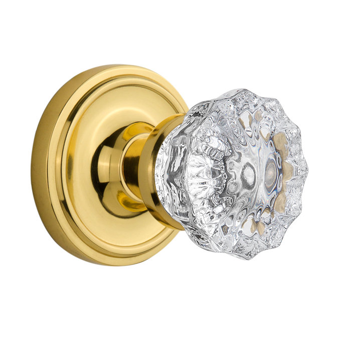 Classic Rosette with Crystal Door Knob, Unlacquered Brass