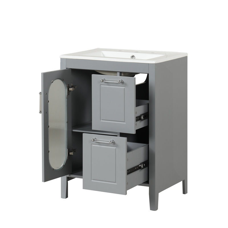 Meuble-lavabo 24 po avec comptoir en céramique, Gris