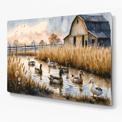 Farm Ducks Beige Metal Wall Art