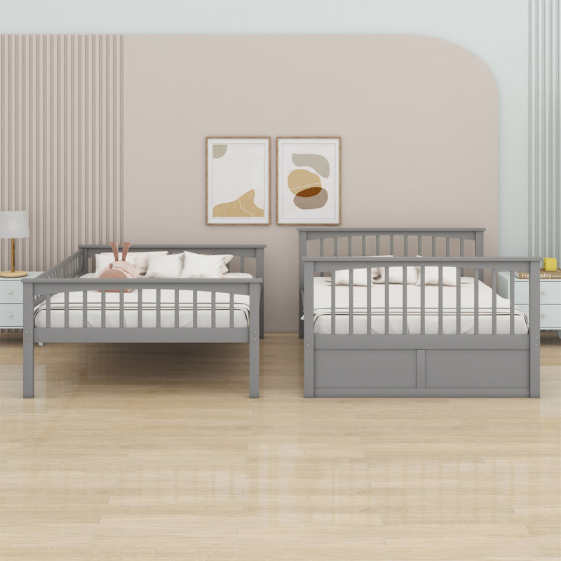 Lit superposé simple avec tiroirs Jhara Kids, gris, Full