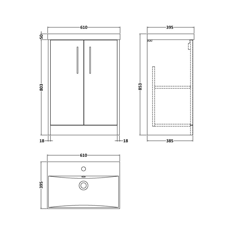 Juno 610mm Single Bathroom Vanity with Drop In Vitreous China Basin