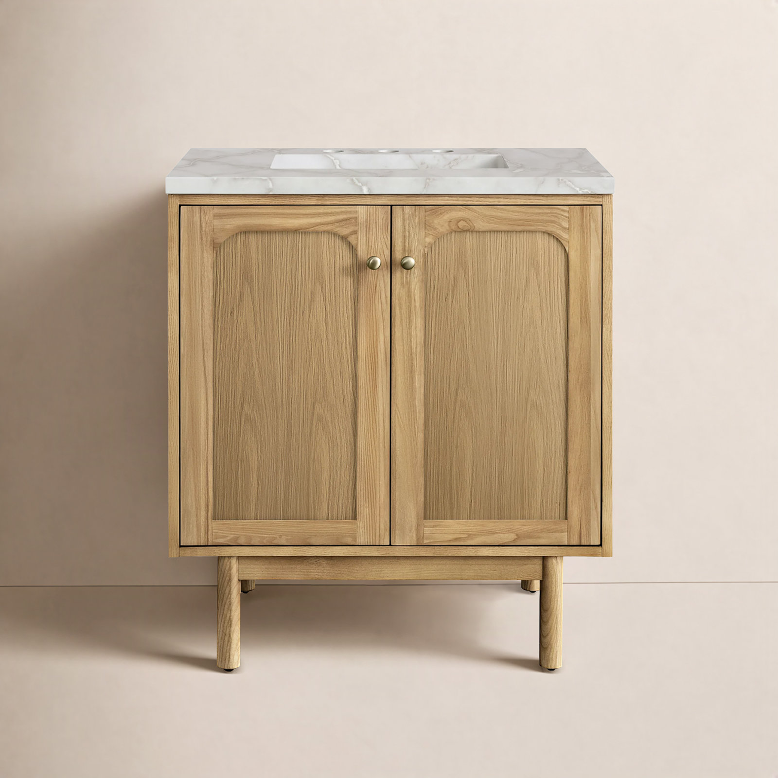 Laurent 30'' Single Bathroom Vanity, Light Natural Oak, Victorian Silver, 8" Widespread
