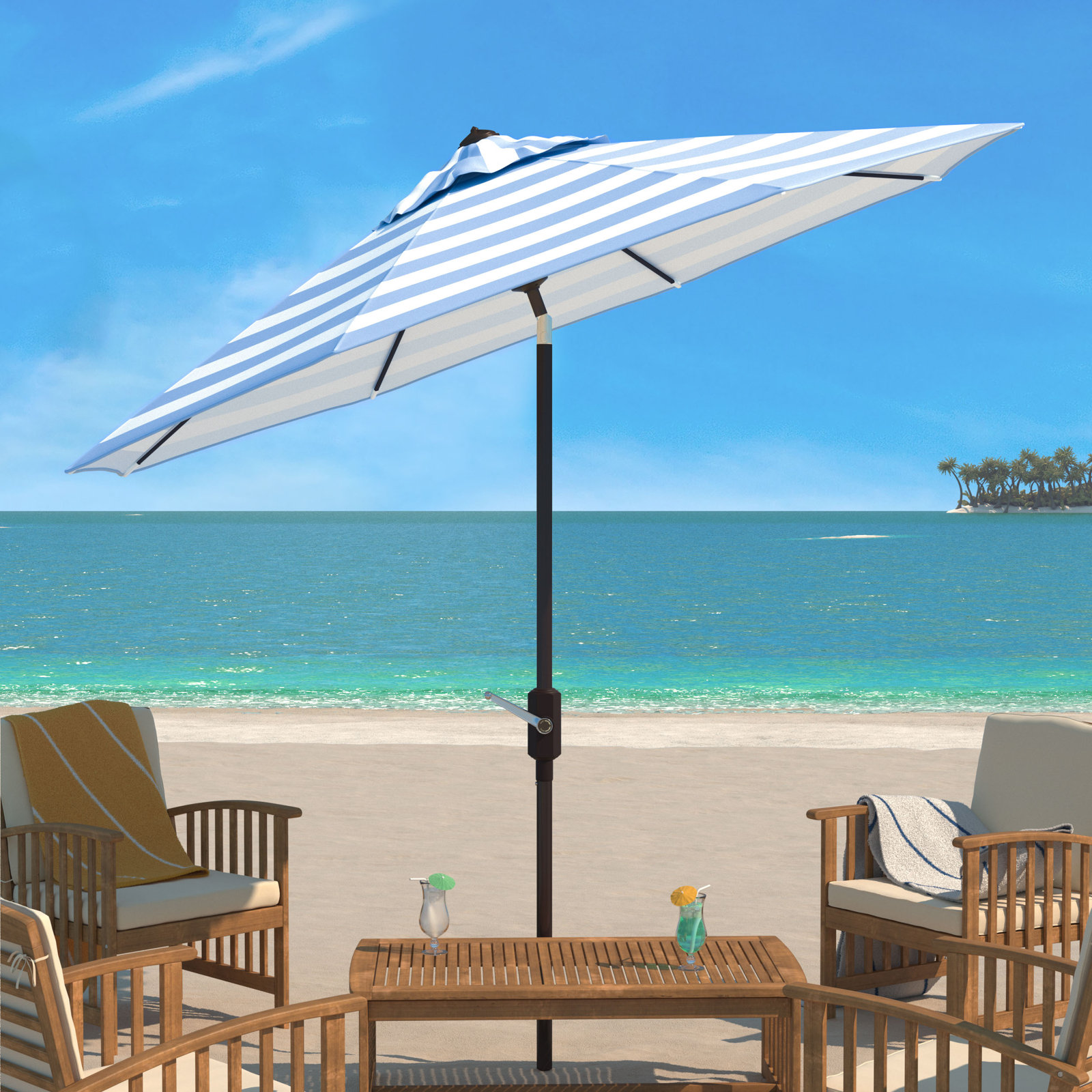 100.79'' Outdoor Umbrella, Brown, Baby Blue/White