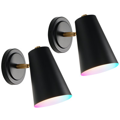 Modern LED Dimmable Color-Changing and Timer Wall Sconce with Matte Black Metal Frame and Gold Accents, for Bedroom, Living Room, Hallway