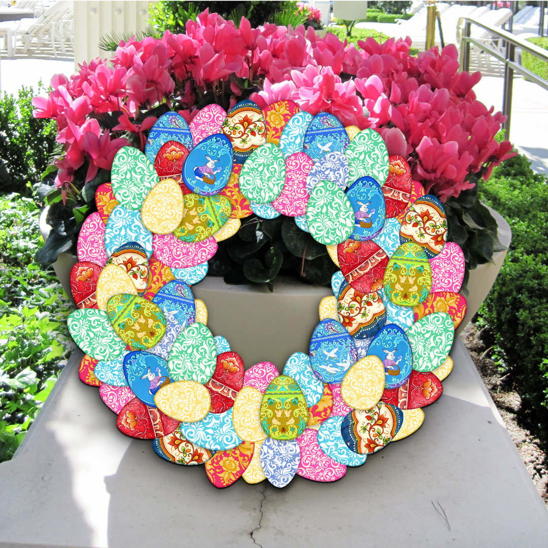Easter Egg Wreath Wooden Decorative Holiday Door Hanger The Holiday Aisle®