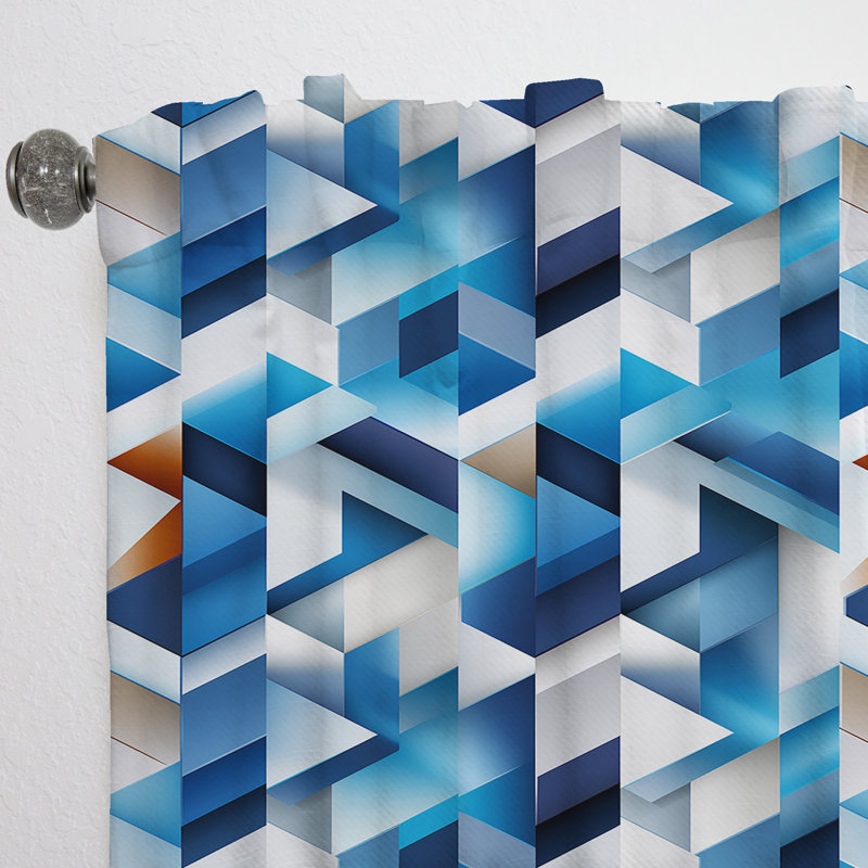 Minimaliste blanc et bleu à motif géométrique I - rideau obscurcissant abstrait - 1 panneaux, L 52 po x L 108 po