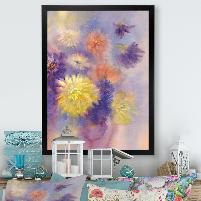 «Grunge Abstract Asters Bouquet II», reproduction d'art sur toile traditionnelle, Impression noire sur toile encadrée