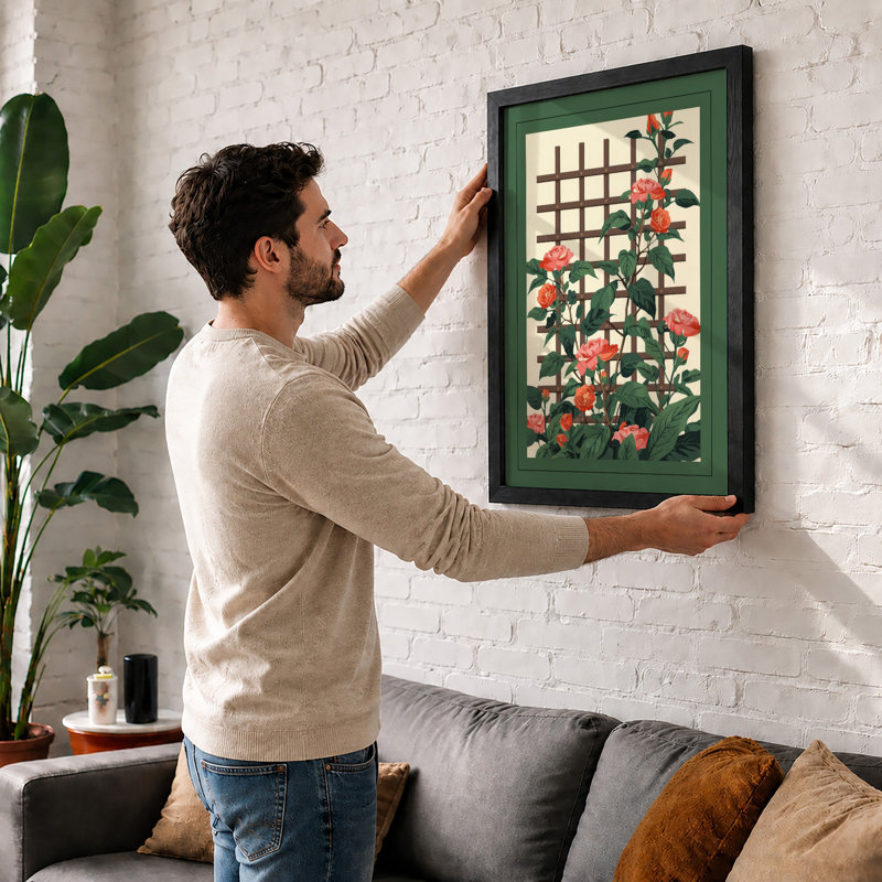 Roses On Trellis Botanical - Print, Oak, A4 - 29.7 x 21.0 cm