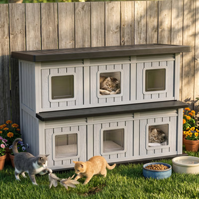 Maison pour chat à deux étages avec plateforme spacieuse (noir)