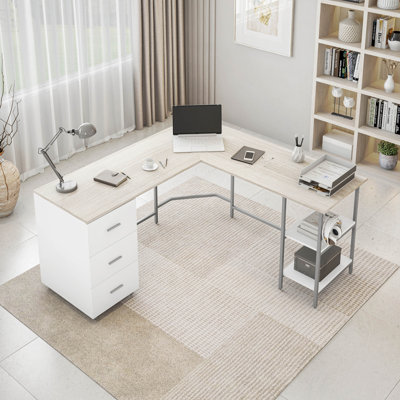 Bureau à deux tons avec rangement en L Techni Mobile