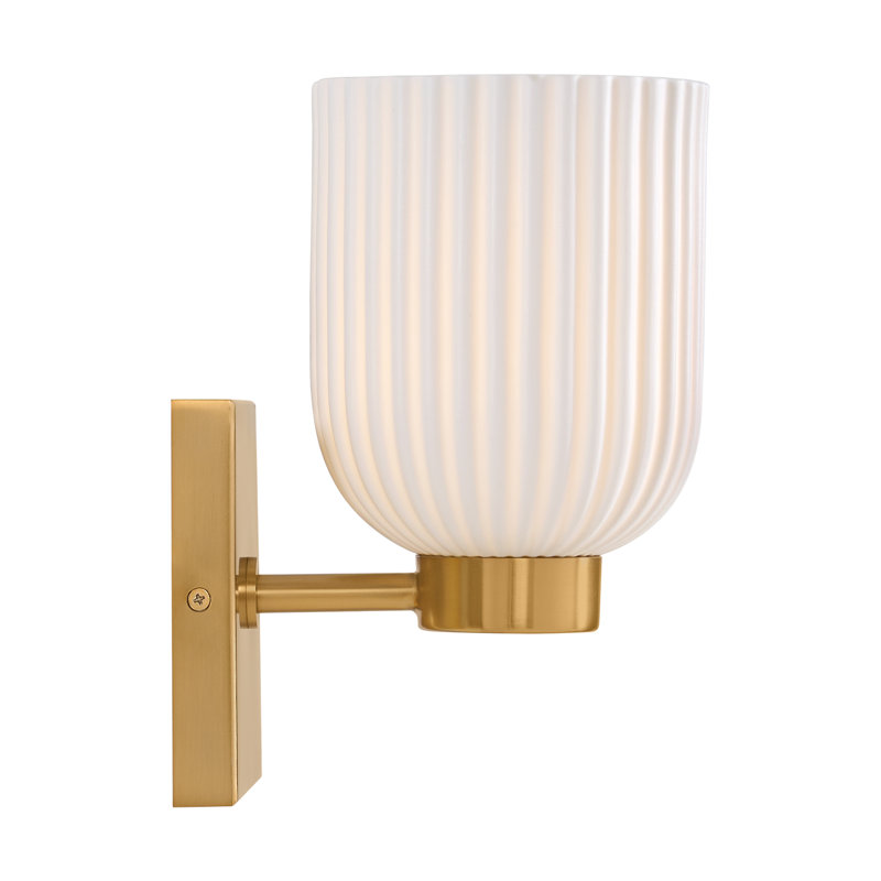 Warm Brass Dimmable Sconce with White Porcelain Shade