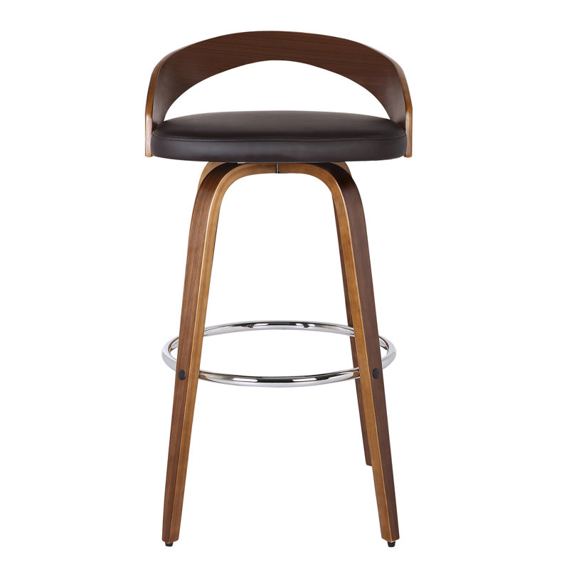 Swivel Upholstered Counter Stool with Solid Wood Frame, 63.5cm, Brown