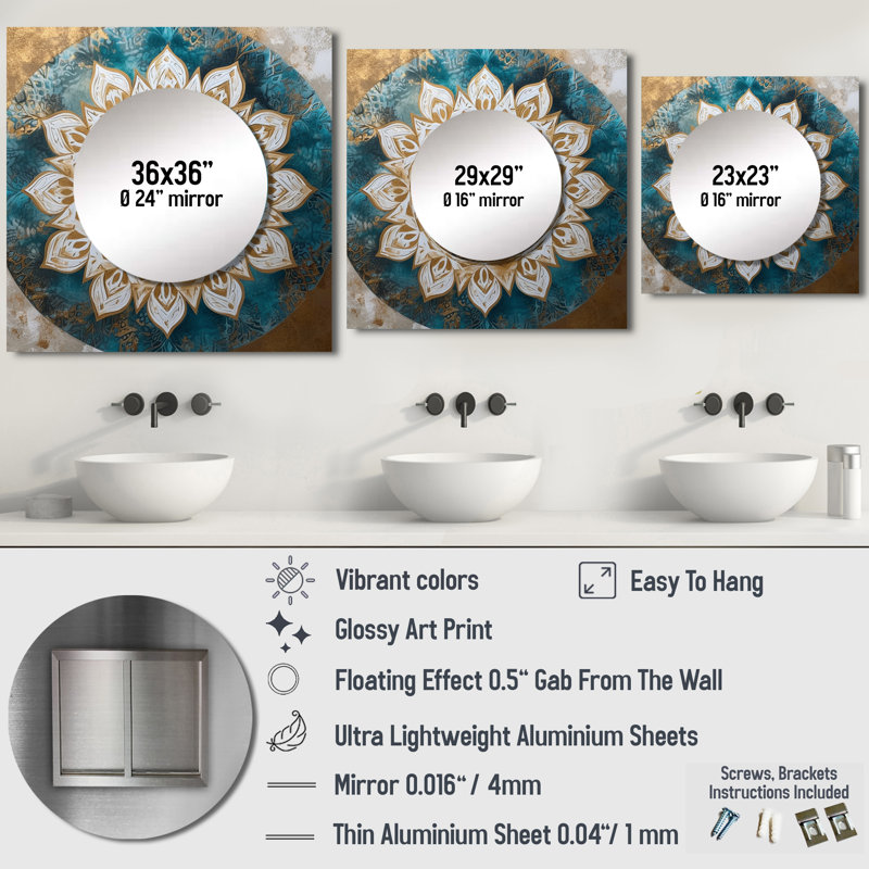 Meinte - miroir mural carré Boho Mandala pour salle de bain, 29 po x 29 po