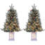 Arbre de Noël artificiel illuminé 3 pi avec lumières à DEL blanc chaud, arbre de Noël enneigé avec minuterie et base de boîte à lumière, ensemble de 2