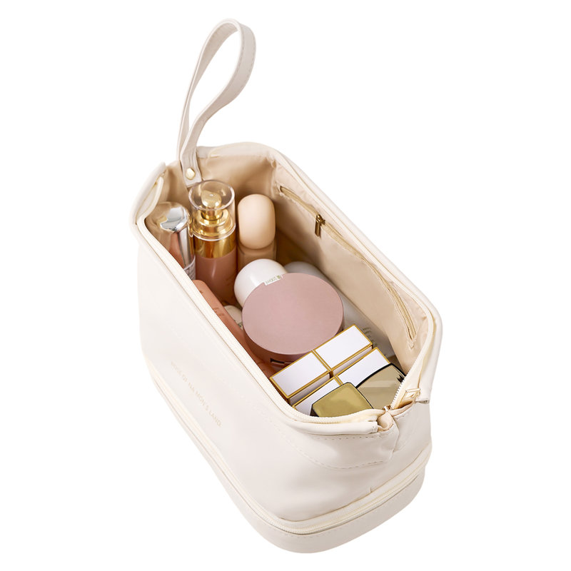 PU Leather；Polyester；PVC；Nylon Zipper Makeup Organiser, Beige