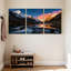 Scénario et paysage urbain, rivière de montagne, coucher de soleil, réflexion sur toile, ensemble de 3 impressions sur toile-1563921424