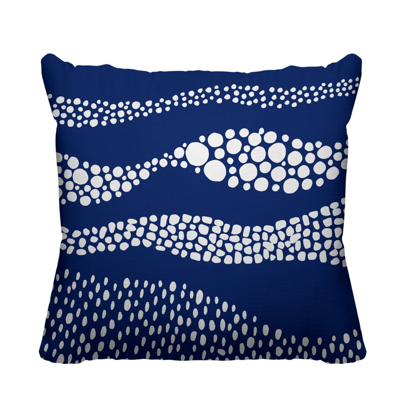 Coussin décoratif intérieur / extérieur Bia Boho Dots, L 15 po x H 15 po, Bleu marine