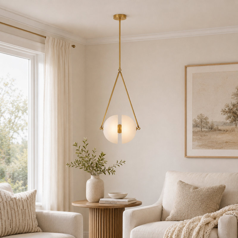 1 - Light Modern Brass Triangular Frame Integrated LED Globe Pendant Light