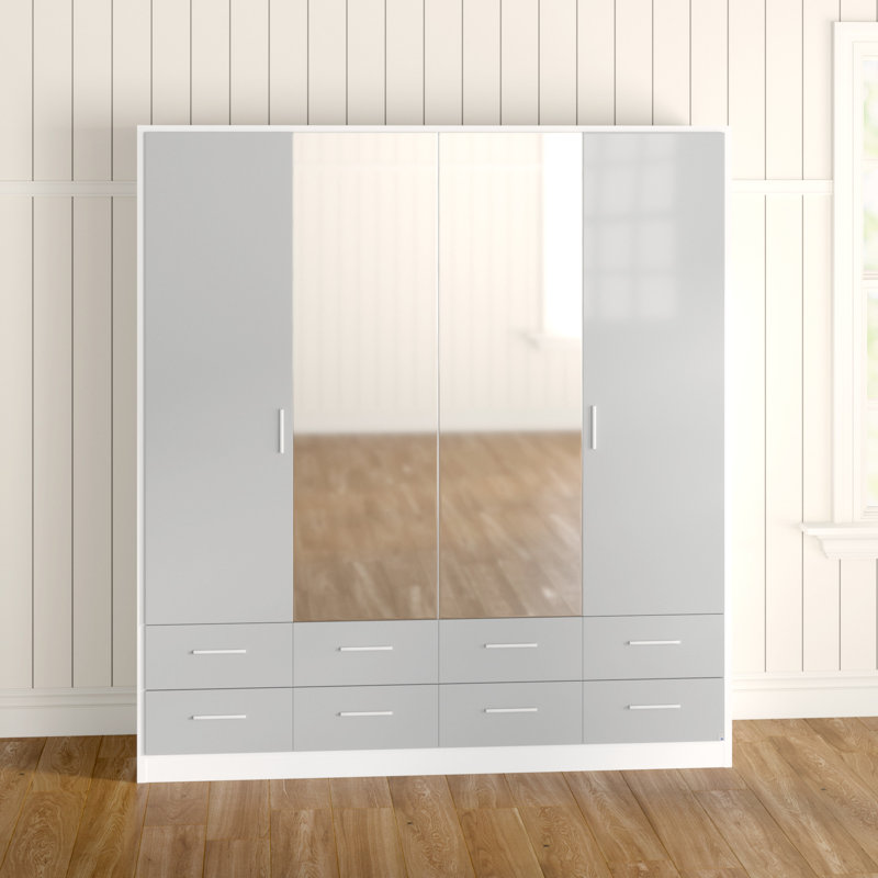 Stuttgart 4 Door Wardrobe, Alpine White/Silk Grey, H210 x W181 x D54cm